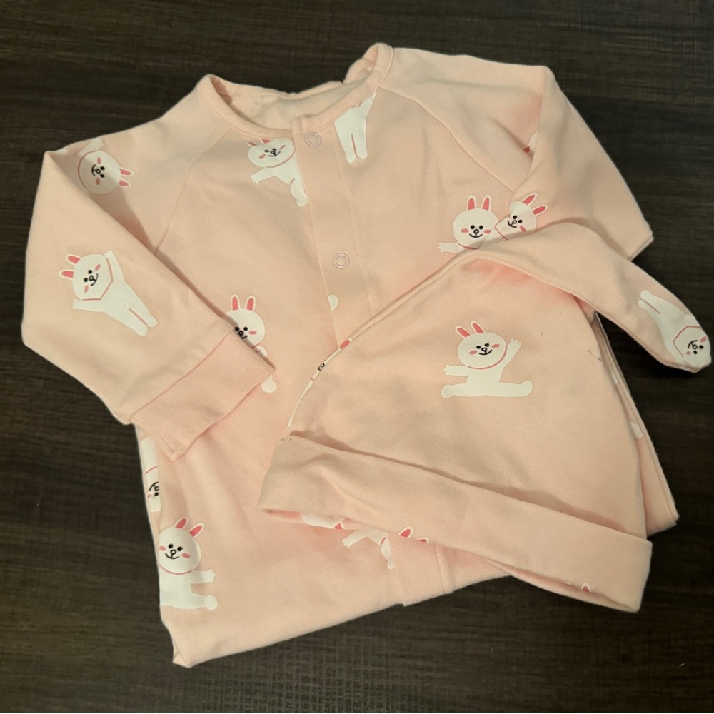 LINE Friends Cony Onesie Pajamas with Matching Beanie